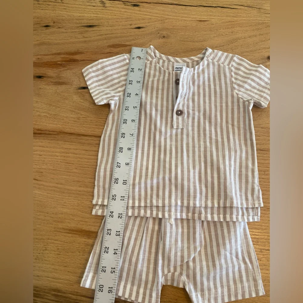 Carter's Tan White Striped Boys Matching‎ Short Set 3m Preloved